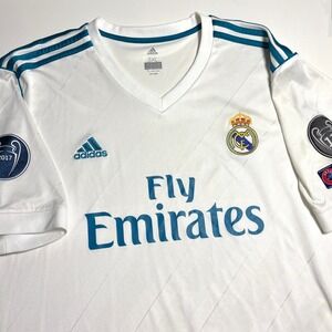 Adidas Real Madrid Fly Emirates Soccer Jersey 2017-18 Mens 3XL White Shirt
